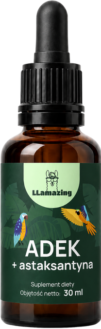 Witaminy ADEK + astaksantyna w kroplach 30 ml LLamazing
